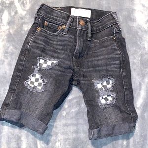 A&F boys Jean shorts with checkered patch work.